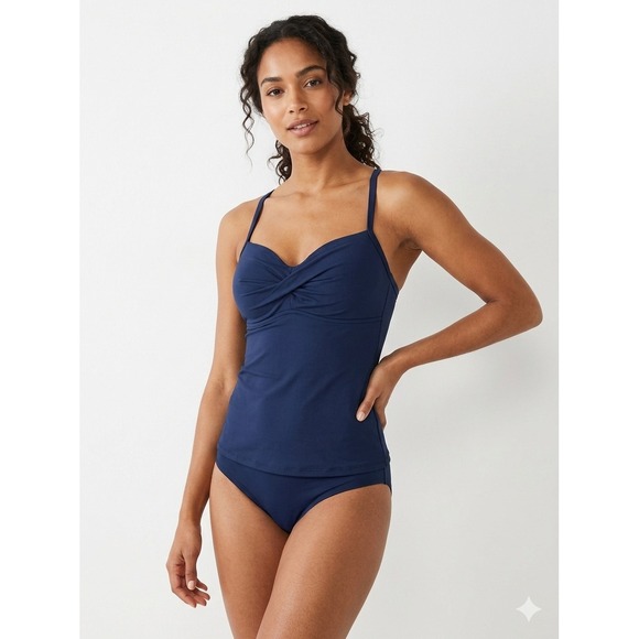 Athleta Other - Athleta Tankini Swim Top 34D / 34DD Navy Twist Front Adjustable Strap Swimwear